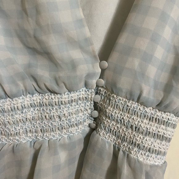 WAYF Blue Puffed Sleeved Smock Blouse - Picture 5 of 7